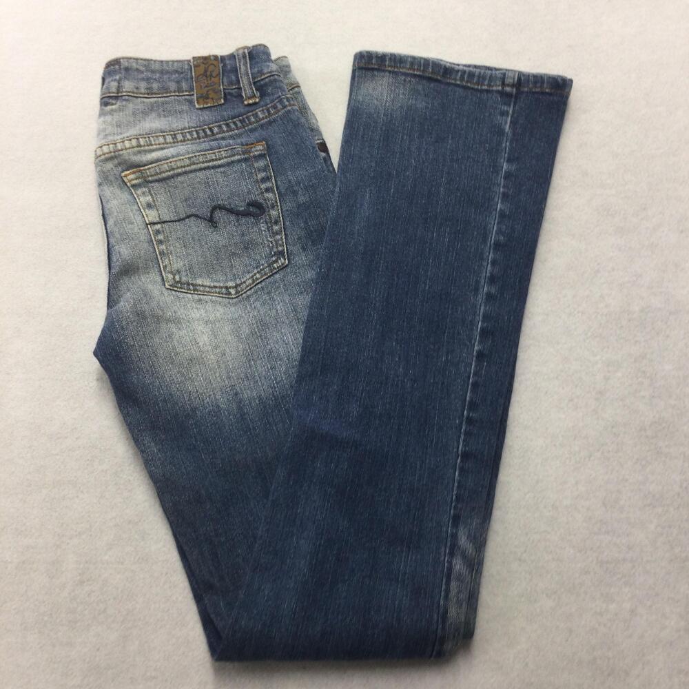American Rag Bootcut Jeans Juniors 7 Blue Medium Wash Low Rise Stretch 28x32